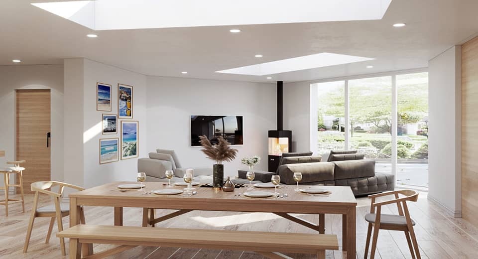designer living space and dining